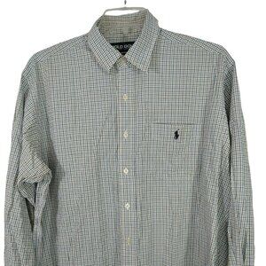 Polo Golf Ralph Lauren Lofting Cotton Button Up Shirt Size L Blue Plaid FLAWS
